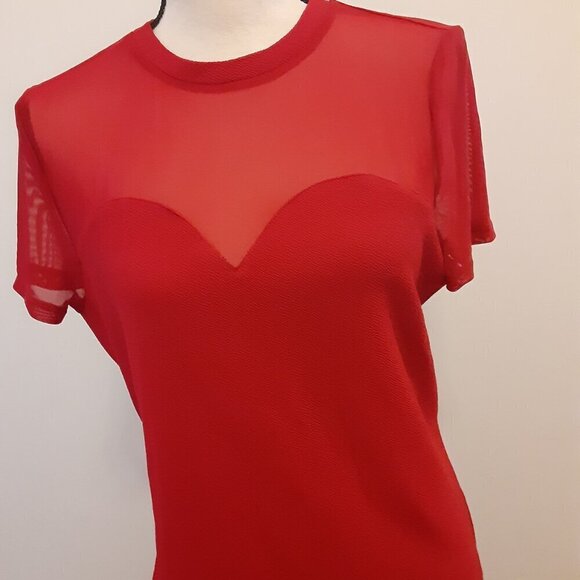 Shein (XL) Red Dress w/Short Sleeves & Mesh Neckline. - Picture 2 of 3